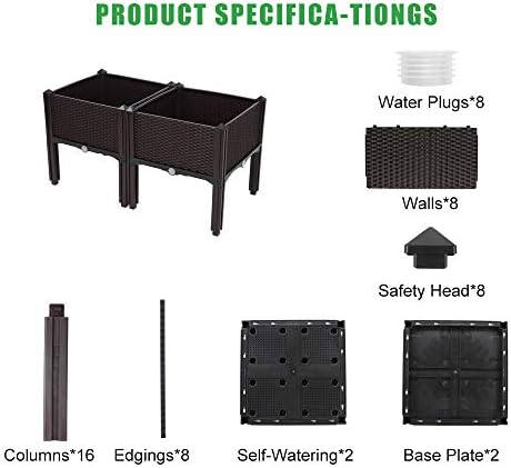 Elevated Planters Raised Garden Beds Plastic, Vegetables Plant Raised Bed Kits, Set of 2 Flowers Vegetables Growing Box with Legs & Drainage Holes for Garden Patio Balcony Restaurant, Espresso - Image 6