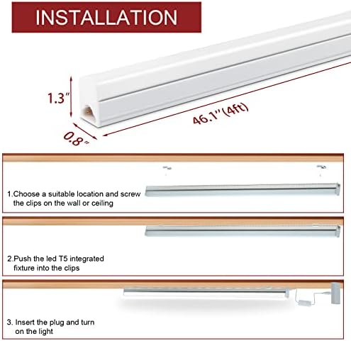LED Shop Light for Garage, T5, 4FT, 20W, 2200LM, 6500K, 8 Pack - Image 5