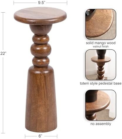 Kate and Laurel Tirollo Modern Round Drink Table, 10 x 10 x 22, Walnut Brown, Living Room Accent Pedestal Table with Turned Base for Use as Indoor Plant Stand - Image 3