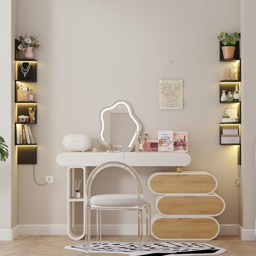 Qupui 5-Tier Corner Shelf with LED, 49" Floating Wall Shelf, Black - Image 4