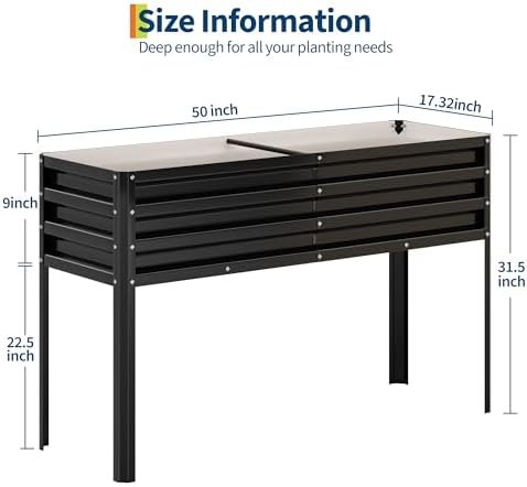 Garvee Galvanized Raised Garden Bed with Legs, 50×17×32 in Large Elevated Planter Box for Outdoor Plants, Sturdy Metal Raised Garden Beds for Vegetables, Flowers & Herbs, Backyard, Patio, Black - Image 3