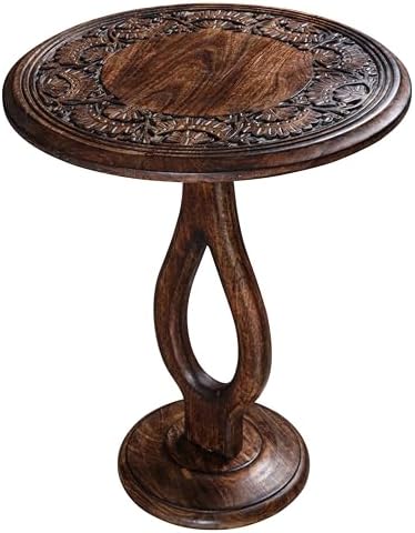 Side Tables Round – Small Drink Table for Small Spaces, Modern Accent Nightstand with Hand-Carved Top & Solid Wood Tables for Living Room, Bedroom, Office – Burnt Finish_18x22 Pride Styles - Image 4