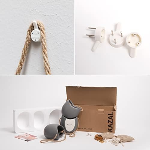 Kazai. Wall Planters -Ellie- | Hanging Ceramic Plant Pots 3 Pieces | Wall Decoration for Indoors, Balcony and Garden | Gray (Matte) - Image 6