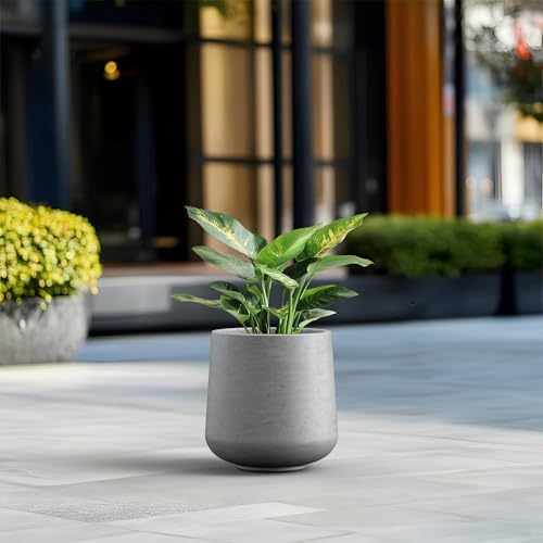 Kante Round Concrete Planter, 13-Inch Dia Barrel-Style Garden Pots with Drainage Hole for Home, Patio and Garden, Flower and Tree Planter (10.2" Opening), Gray - Image 4