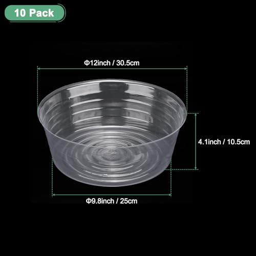 M METERXITY 10-Pack Plastic Plant Saucer, 12 Inch Clear Thin Plant Saucer Drip Tray for Indoor/Outdoor, Planter Liners Nursery Pots - Image 3