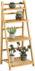 Folding Ladder Shelf Free Standing Plant Stand Display Rack, 43x55x122cm Indoor Outdoor Flower Pot Holder for Garden Patio, 4 Tier Planter Shelves, Bamboo (Color : Natural) by Gaommini