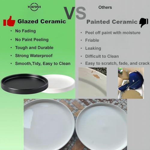Yukfona Ceramic Plant Saucer Tray 1 Pcs 10 Inch Brown, 10.83" OD x10.24 ID x1.1 Deep| Fits Flower pots Bottom≤ 10.24", Heavy Duty Glazed Round Planter Drip with Catch Basin for Indoor Outdoor Plants - Image 4