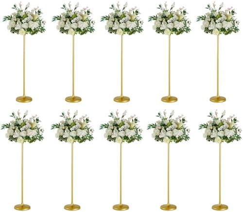 10pcs Tall Gold Metal Wedding Flower Stand, 39" Vases Centerpieces by WeddingPartyDecoration