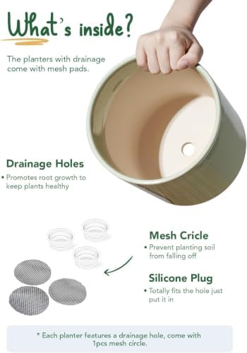 10+8+6 Inch Ceramic Plant Pots Set of 3 with Drainage Hole and Plug Modern Cylinder Indoor Planters for Living Room Kitchen Glossy Sage Green - Image 6