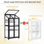 Wooden Greenhouse, Cold Frame Portable Greenhouse with Wheels and Adjustable Shelves for Indoor Outdoor Patio Balcony Garden, 31.5" Lx22.4 Wx62 H, Black (White) - Image 5