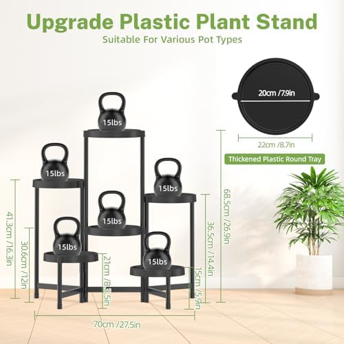iDavosic.ly 6 Tier Folding Plant Stand Indoor Outdoor, Plastic Tray, Black - Image 5