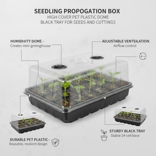 Easy-Use Seedling Propagation Box with Clear High Dome, Black PET Tray for Indoor Gardening, Seeds and Cuttings (1 Pack) - Image 4
