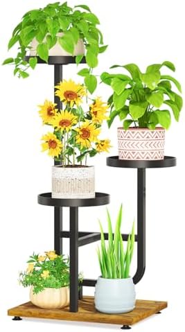 LASZOLA Plant Stand Shelf Tall for Indoor Corner, 3 Tier Metal Black by LASZOLA