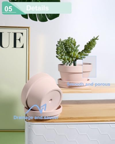 vensovo 5.7 Inch Pink Terracotta Succulent Pots with Saucers, 6 Pack - Image 5