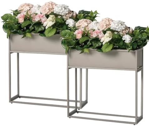 Cocoyard Elevated Metal Planter Boxes - 28 Inch Durable Raised Garden Bed with Legs for Herbs and Flowers - Perfect for Outdoor Plants, Patio, Balcony & Sunroom (Sand, 28" H - 2 Pack) by CocoyardGardenSupply