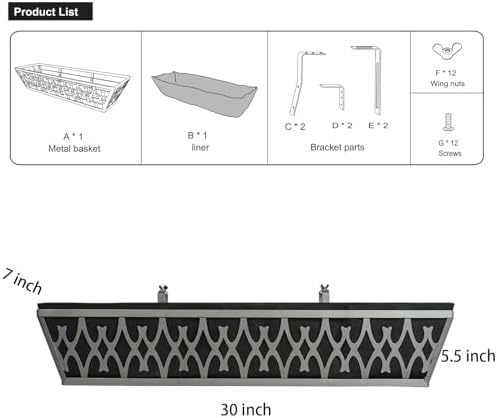 2 Pack 30 Inch Window Boxes Planters Railing Planter Box with Adjustable Brackets & Non-Woven Fabric Plant Grow Bags Deck Railing Planter Boxes Balcony Hanging Flower Box for Outdoor Plants - Image 6