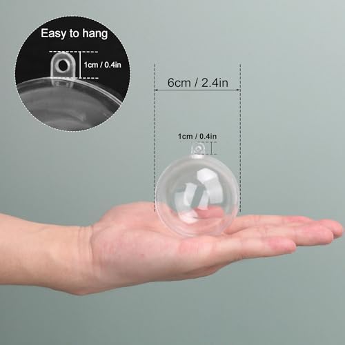 180 Pcs 2.36 Inch Clear Plastic Fillable Balls, Christmas DIY Fillable Ornaments Balls, Plastic Ornaments Ball for Christmas, Holidays, Weddings, Parties, and Home Decor - Image 2