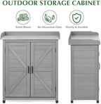 Outdoor Storage Cabinet & Potting Bench Table with Metal Top, Wooden Patio Furniture, Garden Workstation (Classic Grey, 39x31.5x17in) - Image 4