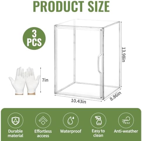 3 Pcs Mini Greenhouse for Indoor Clear Tabletop Stackable Greenhouse with Gloves Portable Acrylic Plant Green House with Magnetic Waterproof Door for Plants Grow Warmer, Seed Starting - Image 2