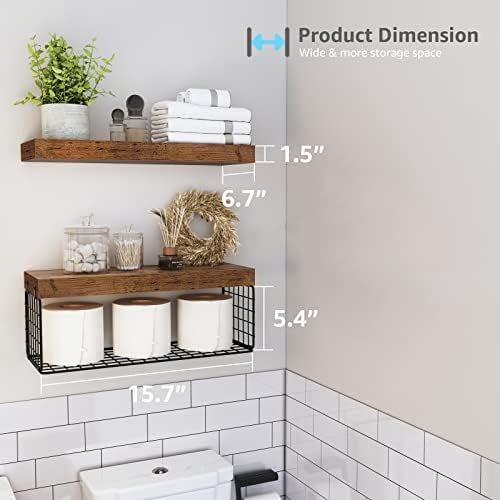 QEEIG Bathroom Shelves Over Toilet Wall Mounted (Brown, Set of 2, 15.7") - Image 3