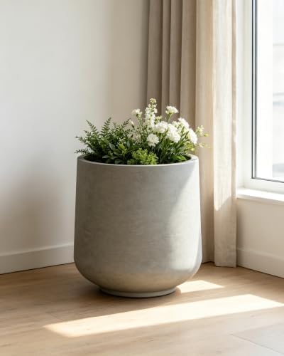 Kante 13.4" Tall Concrete Planter, Round Curved Flower Pot, Weathered - Image 5