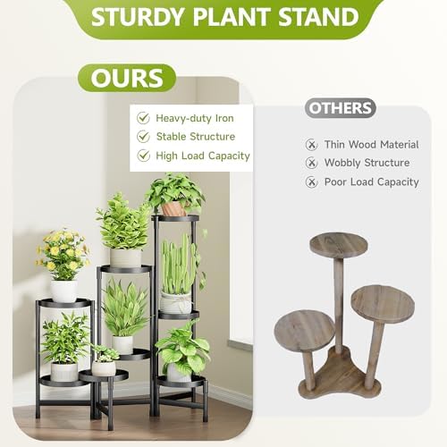 Cawukege 8 Tier Plant Stand Indoor, Tiered Plant Stand Outdoor for Multiple Plants, Corner Plant Shelf for Patio Balcony Porch Garden Living Room House, Black - Image 6