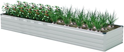 zizin Large Raised Garden Bed Kit 12x2x1.5FT Outdoor Rustproof Bottomless Metal Planter Box for Vegetables Flower Herb, Beige - Image 2