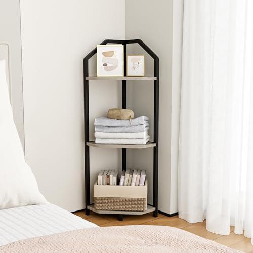 Fun Memories 3 Tier Corner Shelf, 40” Corner Shelf Stand, Corner Bookshelf Plant Stand, Storage Shelf for Bathroom, Living Room, Kitchen,Grey Home Office, Grey - Image 6