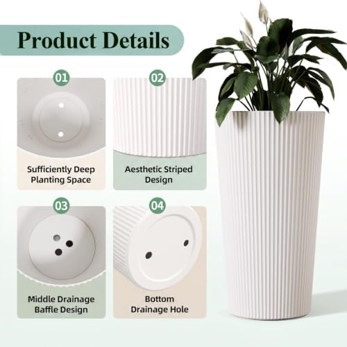 24" Tall Planters for Outdoor Plants with Insert, Set of 2 White - Image 4