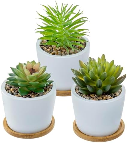 MyGift Mini Artificial Succulent Plants in Ceramic Pots, Set of 3 by MyGiftHome