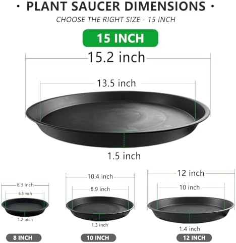 6 Pack 15 Inch Black Plant Saucers, Heavy Duty PP Trays for Big Pots - Image 2