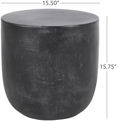 ø15.5'' Concrete Side Table Black End Table for Outdoor & Living Room, Modern Retro Drum Style, Durable and Lightweight, Cement Material, No Assembly, Matte Black - Image 2