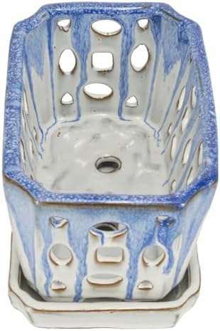 W&W Orchid Pot with Holes and Saucer for Repotting, Blue and White, 9.7 Inch - Image 4