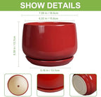 G EPGardening Ceramic Planter 7 Inch - Flower Pots for Indoor Plants, Round Planter with Drainage and Ceramic Tray, Modern Plant Pot, Bathroom Decor, Teacher Gifts, Red - Image 3
