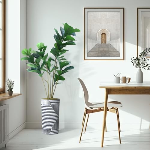 Artificial Tree in Modern Geometric Pattern Planter, Fake Ficus Lyrata Silk Tree for Indoor and Outdoor Home Decoration - 66" Overall Tall (Plant Pot Plus Tree) - Image 6