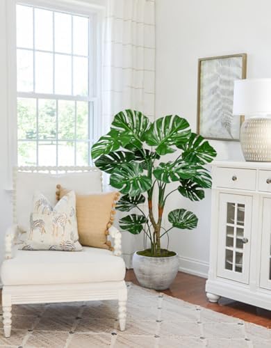 GnFlus Large Artificial Monstera Plant in Pot, 4ft Fake Palm Tropical Split Leaf Tree with UV Protection Faux Monstera Plant for Indoor Outdoor Home Office Garden Decoration, 13 Leaves - Image 4