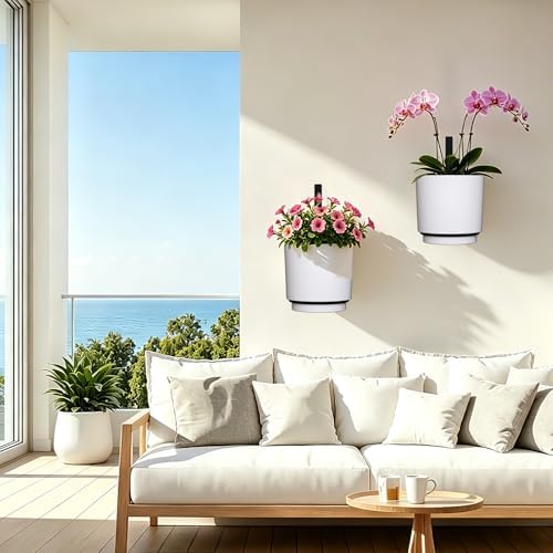 2 Pcs Wall Mounted Hanging Planter Vase for Indoor Outdoor Plants,Modern Metal Wall and Ceiling Hanging Flower Pot with Removable Flower Pot,Minimalist Decor for Herbs Succulents Flowers,6.7Inch,White - Image 6