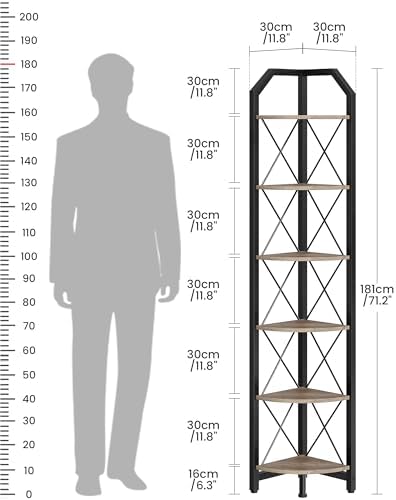 CHOEZON 6-Tier Corner Shelf, Industrial Corner Bookshelf, 71.2" Corner Storage Stand, Plant Stand Display Shelf, Corner Bookcase for Bedroom, Living Room, Home Office, Greige and Black TCJ11BG - Image 2