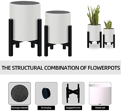 12 inch & 10 inch Plant Pot with Stands Set of 2 with Drainage Plug - Image 5