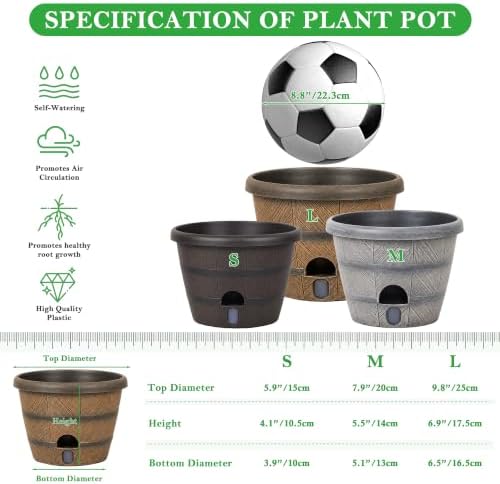 3 Pack Self Watering Pots for Indoor Outdoor Plants,Orchid Pot,Whiskey Barrel-Style Round Resin Planter with Water Level Indicator Reservoir,Drainage Hole,Decorative Flower Pots(10/8/6 Inch) - Image 6