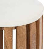 Kate and Laurel Paynter Marble Drink Table; 9 x 24; White and Natural Mango; Tall Slatted Plant Stand Table with Marble Top - Image 3