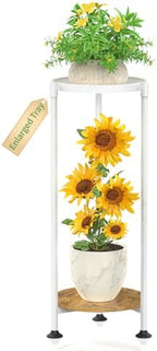 KMOTASUO Metal Plant Stand Tall for Indoor Outdoor Corner, 2 Tier White by KMOTASUO