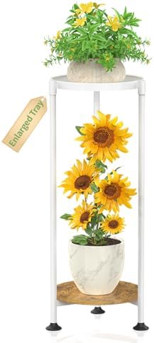KMOTASUO Metal Plant Stand Tall for Indoor Outdoor Corner, 2 Tier White by KMOTASUO