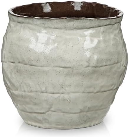 Hollyone White Ceramic Planter Pot Vintage 6 inch Plant Pot Handcrafted Rustic Glazed Flower Pots Vase for Indoor Outdoor Plants Decorative Plant Round Container Home Decor by Hollyone