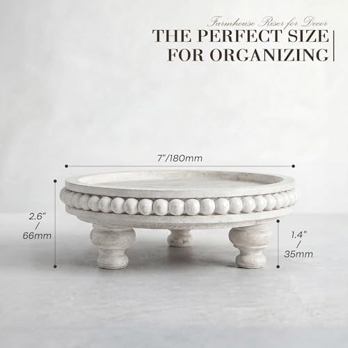 EOSAHR Beaded Wood Riser, Rustic Pedestal Stand for Kitchen Sink, Whitewash - Image 2