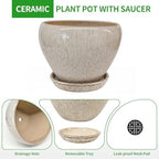 Deep Dream 8 Inch Plant Pots- Ceramic Pots for Plants with Drainage Hole and Saucer, Large Planter Pot for Indoor Plants Outdoor Decor, Beige - Image 6