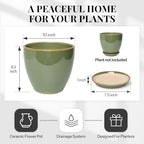 10 Inch Ceramic Planter with Drainage Hole Saucer(Crisp Green) - Image 5