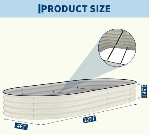 GarveeTech Raised Garden Bed 10x4 ft, 1 Pack Oval Galvanized Steel Planter Box, Metal Garden Bed for Outdoor Vegetables Flowers Herbs, Open Bottom, Rustproof - Image 2