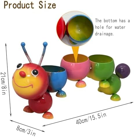 Metal Yard Art Garden Decor Handmade Cute Caterpillar Flower Pot for Mini Plant Cactus Flower Planter, Small Flower Pot for Office Desktop Yard Garden, Birthday Gift for Mom, Grandma-Colorful - Image 3