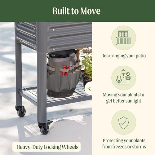 Vego garden Rolling Elevated Raised Garden Bed, 1.5' x 3.5' Outdoor Planters Boxes with Legs & Storage Rack for Patio, 500 Lbs Weight Capacity, Raised Beds for Gardening, Modern Gray - Image 3